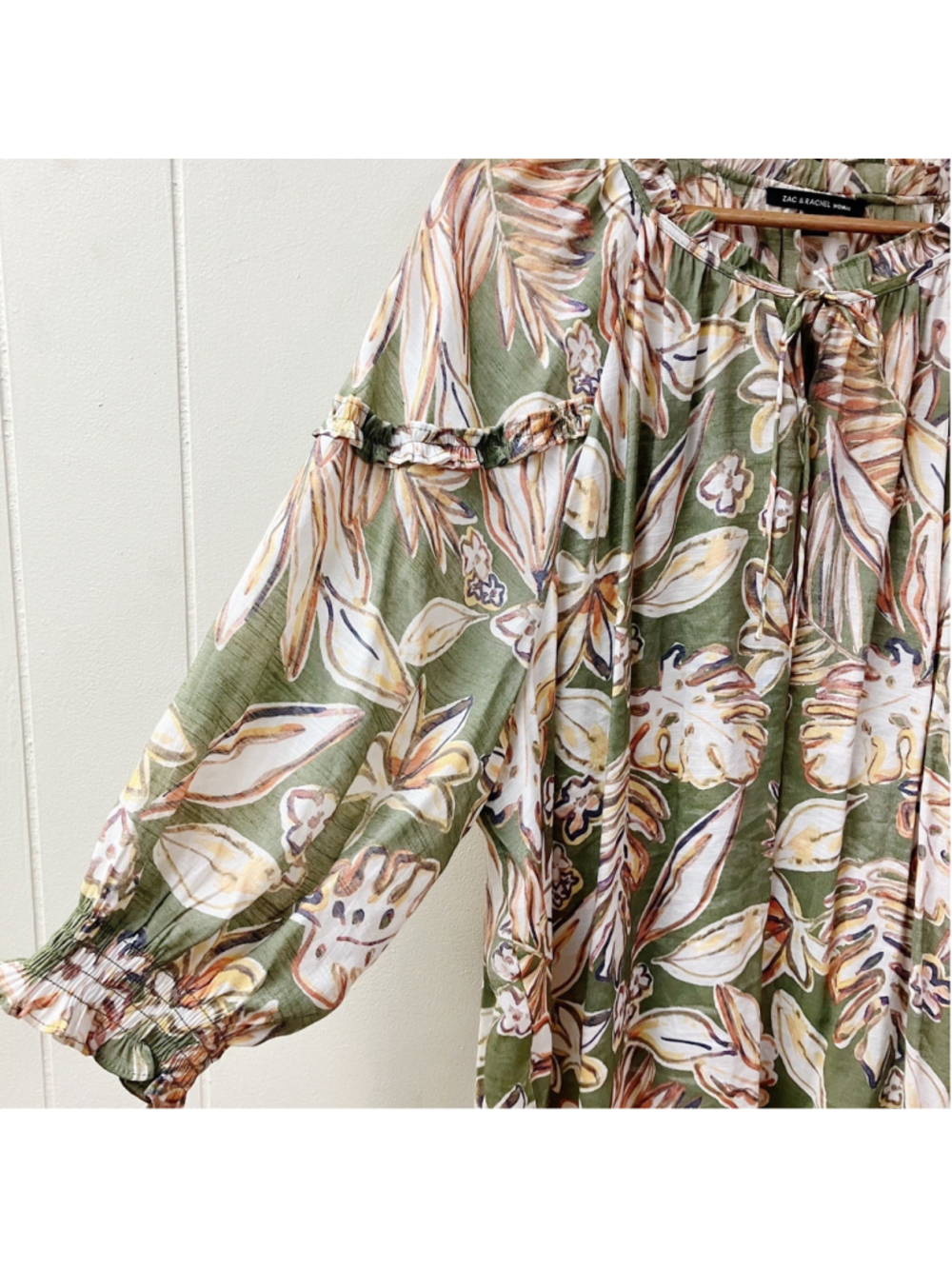 Fall Transition Autumn Leaf Peasant Tunic Blouse Plus SZ 3X Green Boho Ruffled